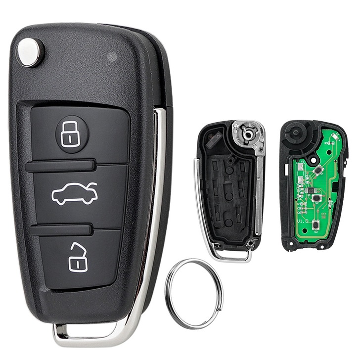 Komplett autókulcs-távirányító Audi A3 A4 S3 S4-hez 3 gombos 433MHz 434MHz + ID48 Chip FCC ID: 8P0837220D