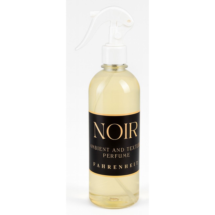 Parfum spray pentru textile si ambient NOIR FAHRENHEIT, 500 ml, odorizant care NU PATEAZA, neutralizeaza eficient mirosurile neplacute de fum, animale de companie si altele, ofera prospetime de durata. Ideal pentru perdele, lenjerii, covoare, canapea