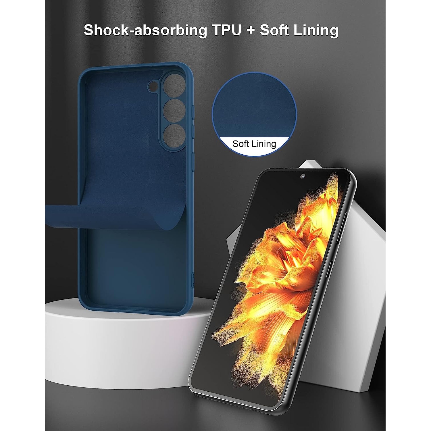 Husa Joyshell pentru Samsung Galaxy A14, SIlicon Catifelat Cu Interior Microfibra, Protectie la Camere, Albastru