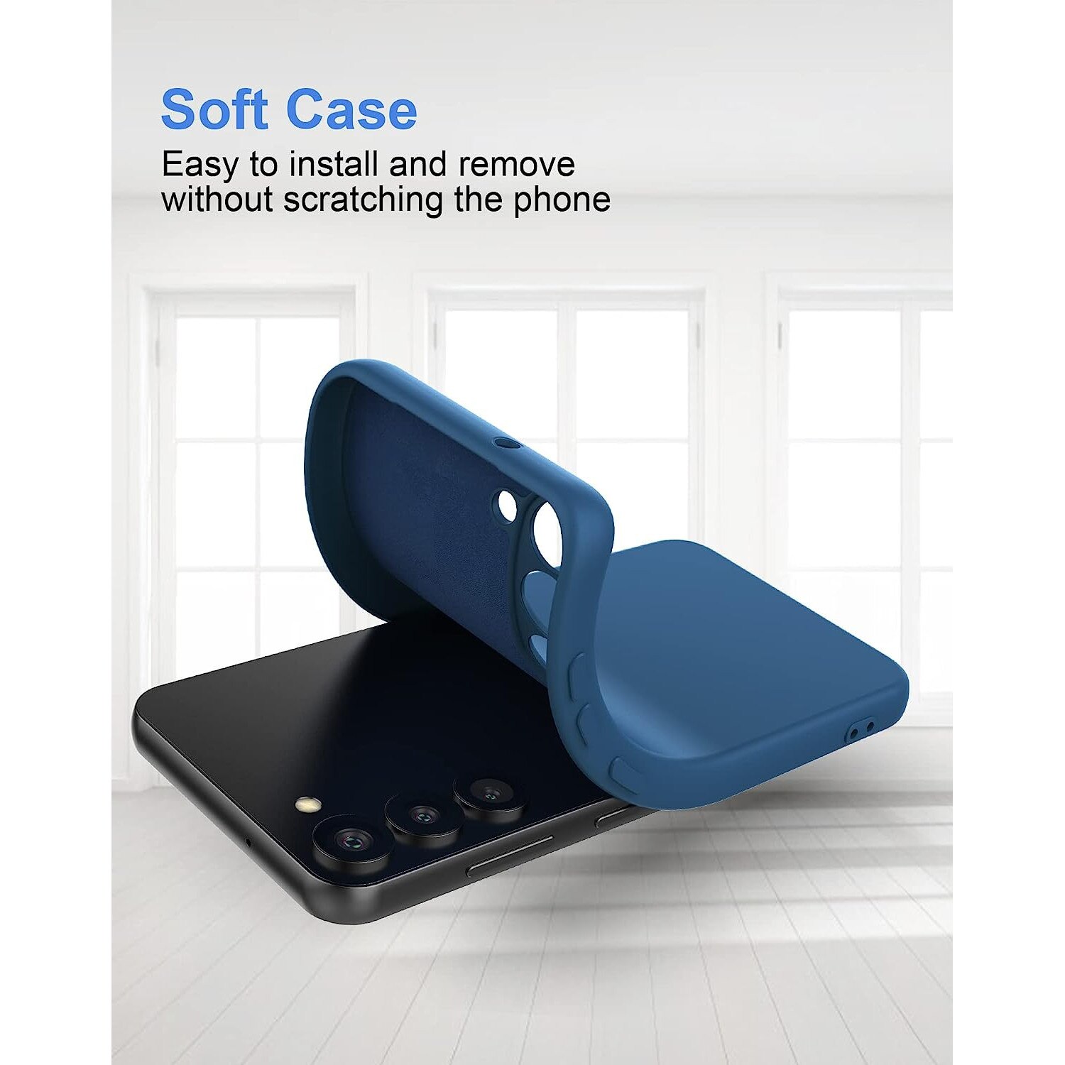 Husa Joyshell pentru Samsung Galaxy A14, SIlicon Catifelat Cu Interior Microfibra, Protectie la Camere, Albastru