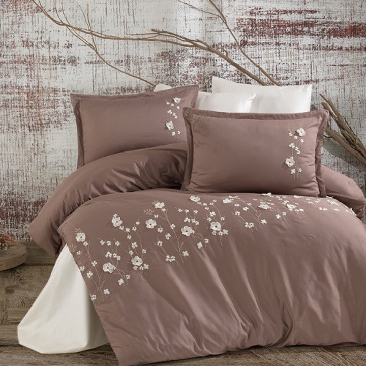 Lenjerie de pat satin brodat 6 piese (fiore v2)