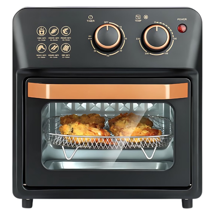 Friteuza cu Aer Cald, Air Fryer 2400W, Control Inteligent Temperatura, 8 Meniuri, Gatire 360 Grade, Fara Ulei, Negru, Unibox