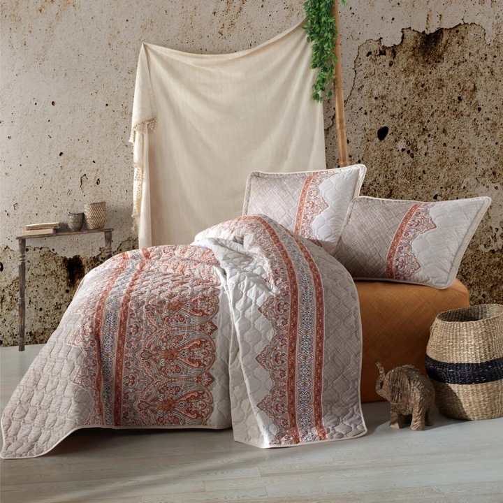 Set cuvertura de pat cu 2 fete de perna, Clasy Tr, matlasata, 240x260cm / 50x70cm, multicolor, bumbac