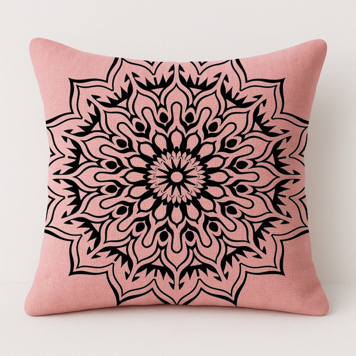 Set pernă și față de pernă roz 50x50cm, material bumbac, fermitate medie