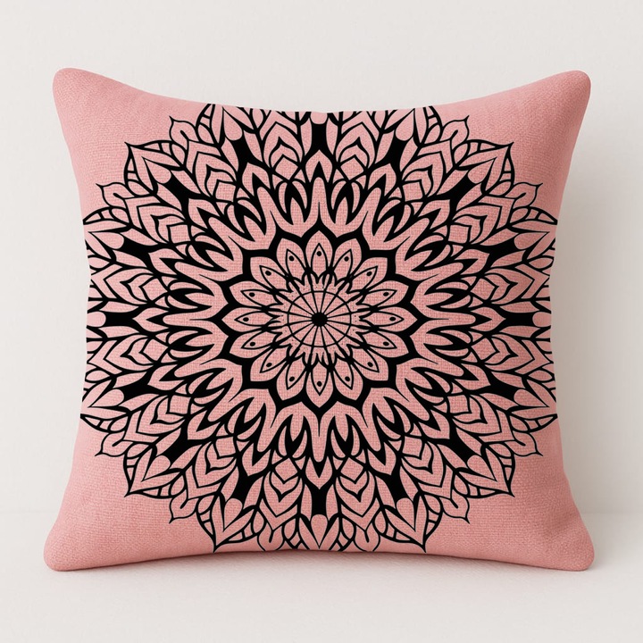 Set pernă și față de pernă roz 50x50cm, material bumbac, fermitate medie