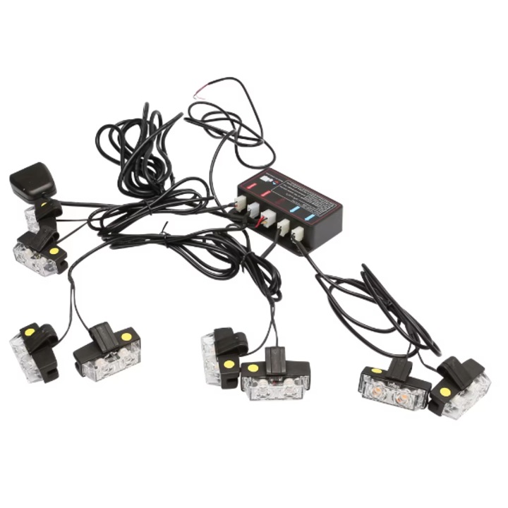 Set 8 stroboscoape auto cu 2 LED lumina galbena 12V
