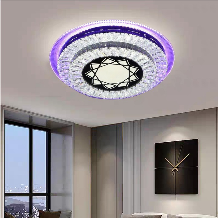 Lustra LED Rotund K9 Cristal, lumina rece cald si RGB disponibile cu Telecomanda trandafi led GM1110/500RGB