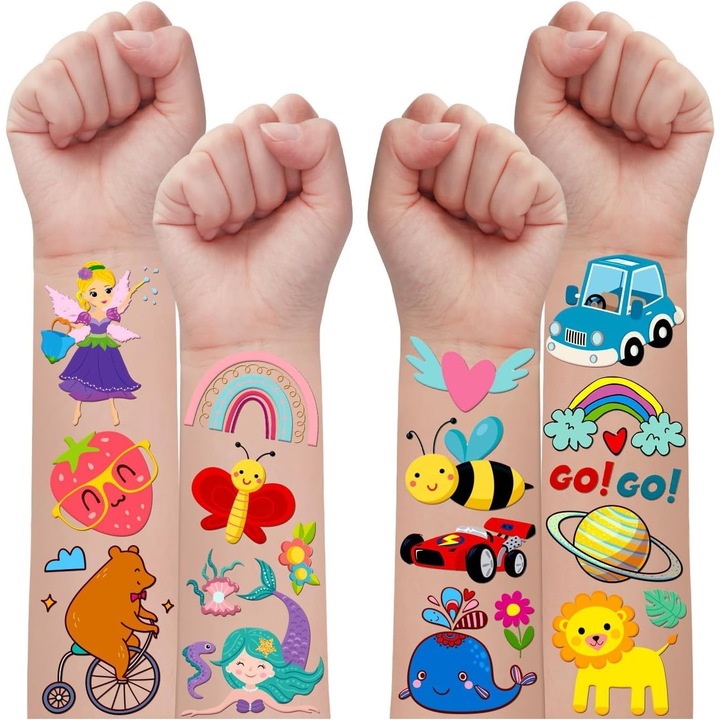 Set 230 Tatuaje Temporare Copii – 20 Foi cu Modele Dinozauri, Sirene, Animale, Spatiu Cosmic – Stickere Tatuaje pentru Petreceri, Cadouri, Decoruri si Activitati