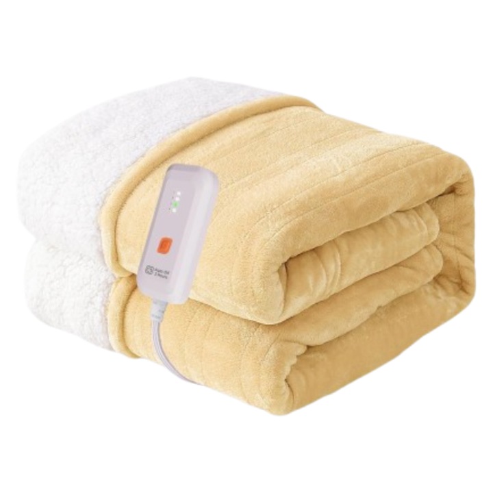 Електрическо одеяло GOTCOZY, 6 нива на нагряване, 10 часа автоматично изключване, защита от прегряване, 130 x 180 см, Жълт