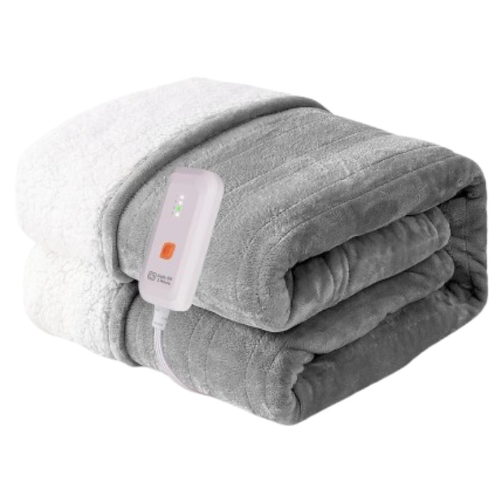 Електрическо одеяло GOTCOZY, 6 нива на нагряване, 10 часа автоматично изключване, защита от прегряване, 130 x 180 см, сив цвят