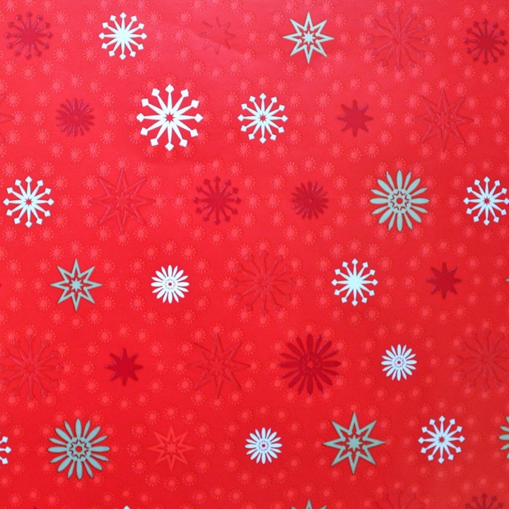 Hartie ambalat Craciun, REX, 200x70cm fulgi-zapada, rosu