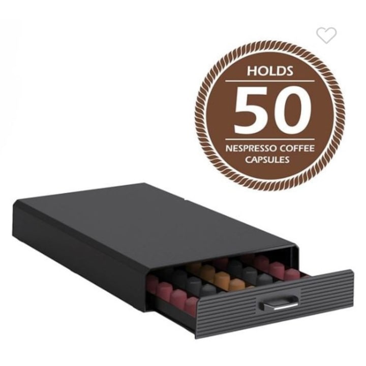 Nespresso kapszulatartó fiók – 50 darabos, fekete, tömör műanyag, méretek 40x24x6 cm