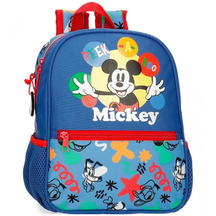 Ghiozdan gradinita baieti, Disney Mickey Peek a Boo, adaptabil, multicolor, 23x28x10 cm
