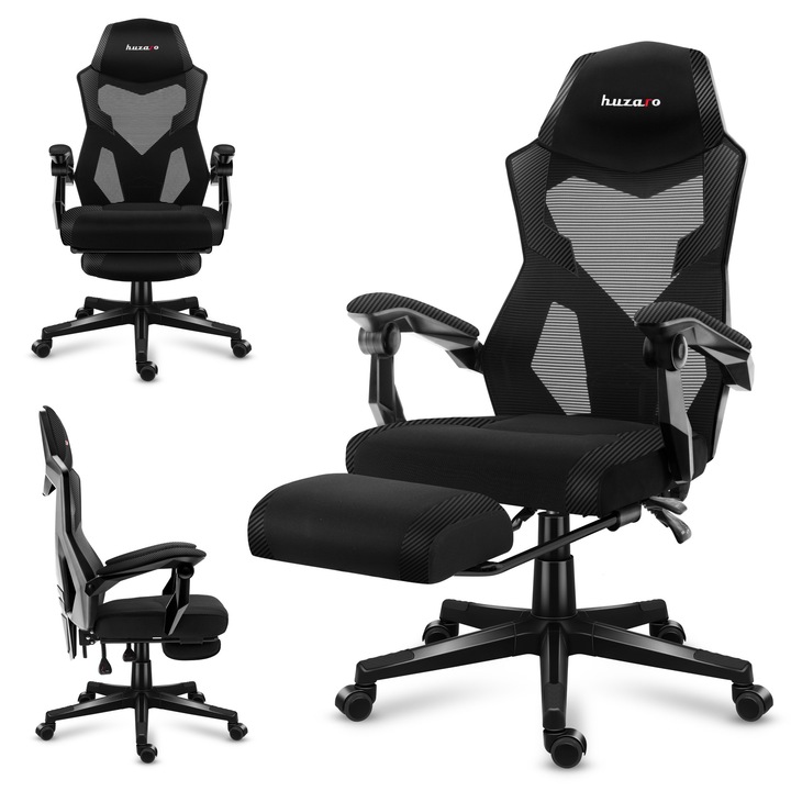 Scaun gaming Huzaro Combat 3.1, suport pentru picioare, sarcina de pana la 150 kg, Negru