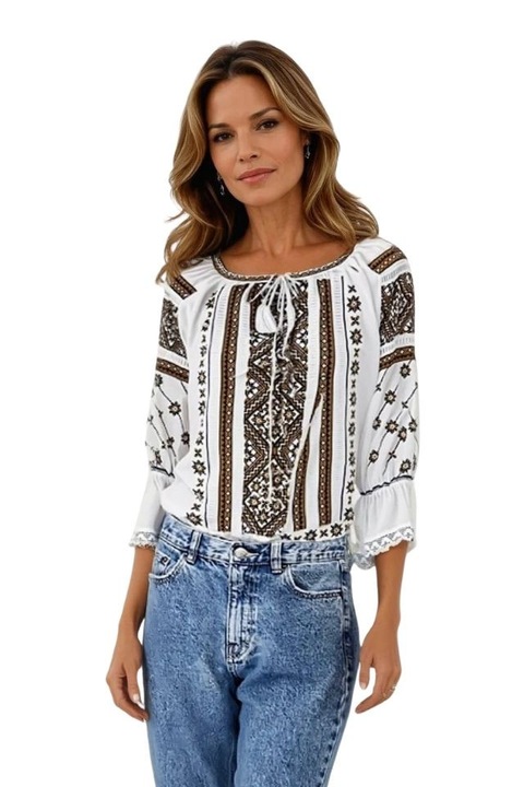 Bluza dama RA25 alb/maro, marimea 3XL