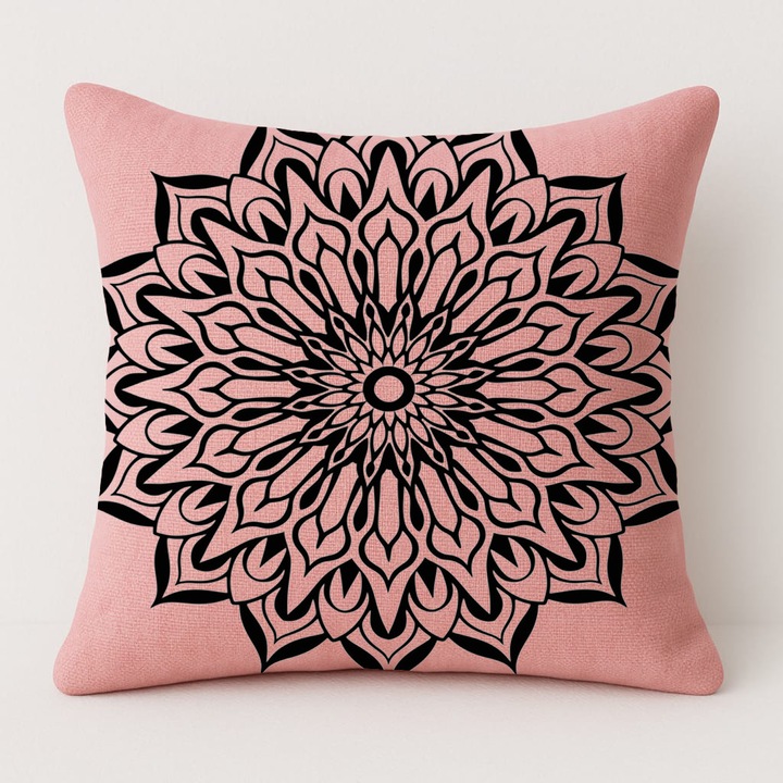 Set pernă și față de pernă, roz, 50x50cm, medie fermitate, material umplutură puf