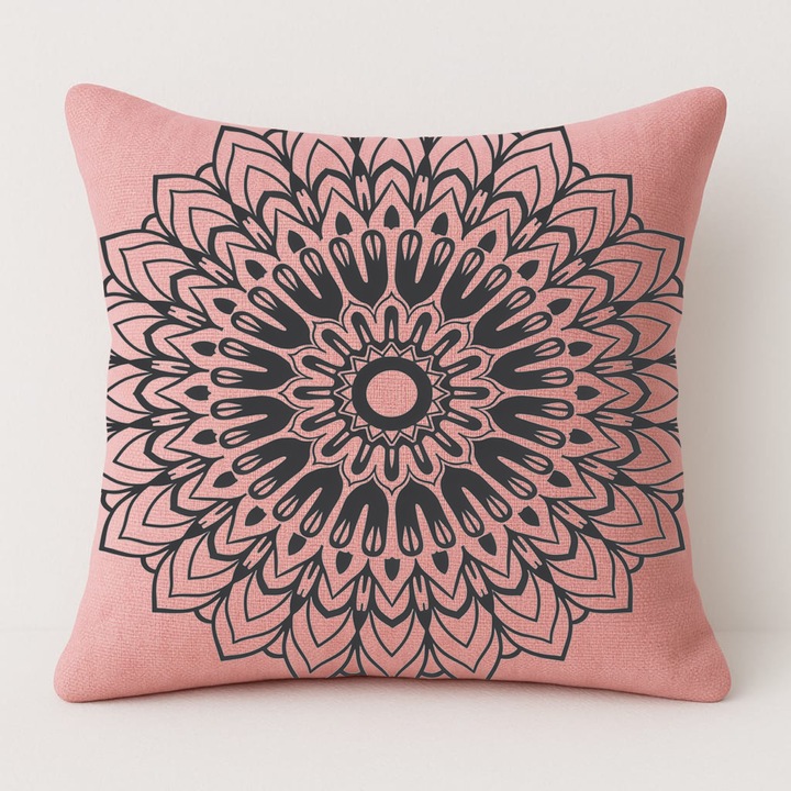 Set pernă + față de pernă, roz, 50x50cm, puf, medie