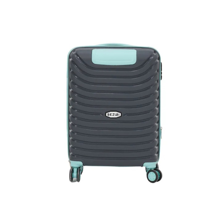 Kabin gurulós poggyász, Bezubi, 40x30x20cm, kézipoggyász, gurulós poggyász, biztonságos cipzárral, kóddal, hosszú teleszkópos fogantyúval, bőrönd 4 dupla kerékkel, levehető, 360°-ban forgatható, tartós ABS bőrönd, 2 rekesz zsebbel, 10kg+, türkiz szürke
