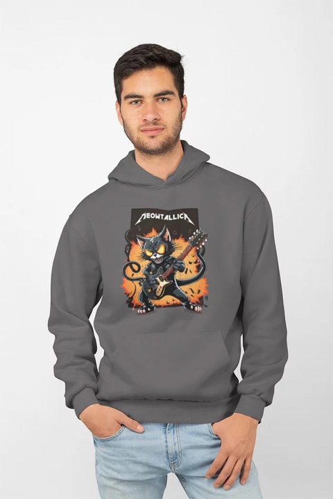 Hanorac unisex D&B ZN00013 Meowtallica Gri-carbune - Marimea 3XL