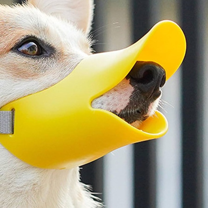 Állítható kutyaszájkosár, szilikonból, kényelmes és biztonságos, ideális sétákhoz és állatorvosi látogatásokhoz, SM méret, sárga