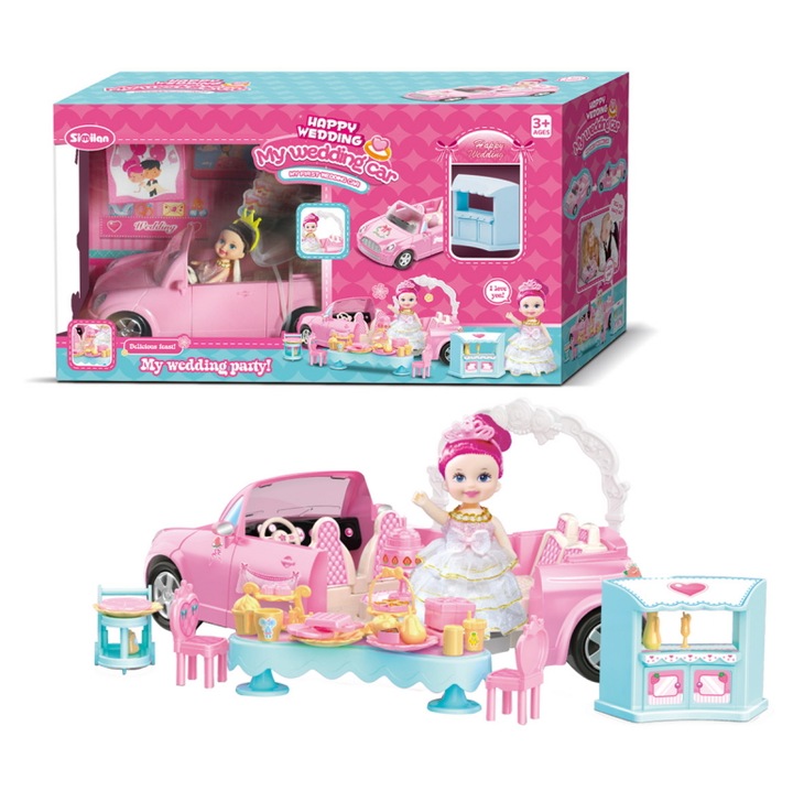 Set jucarie nunta cu papusa, masina si mobilier, Happy Wedding, 3+ ani