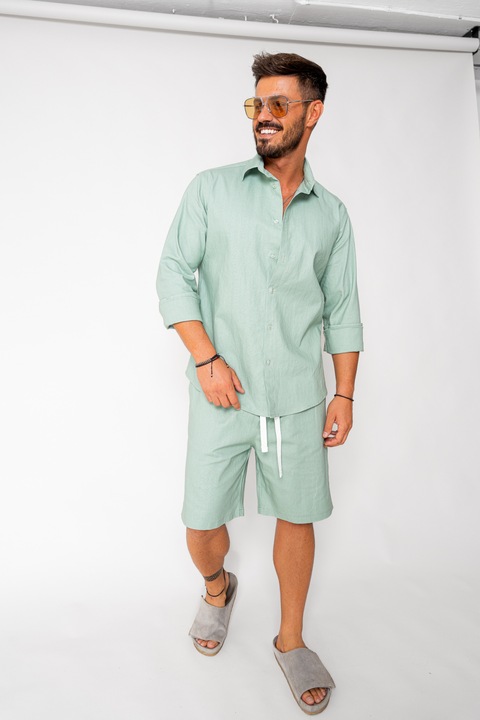 Комплект от линолеумна риза и къси панталони, светло маслинено зелено, нов, 17415, Светлозелена маслина