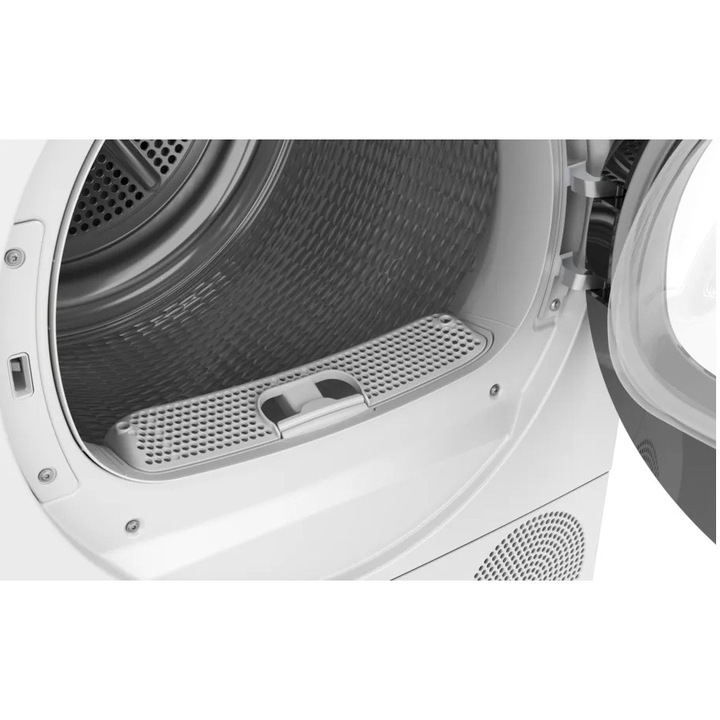 Uscator de rufe Bosch Seria 8 WQB246CNBY, Pompa de caldura, 9 Kg, 14 programe, AutoDry, Iron Assist, Condensator cu autocuratare, Touch control, EcoSilence Drive, SmartDry, Home Connect, Iluminare interioara, Clasa B, Alb