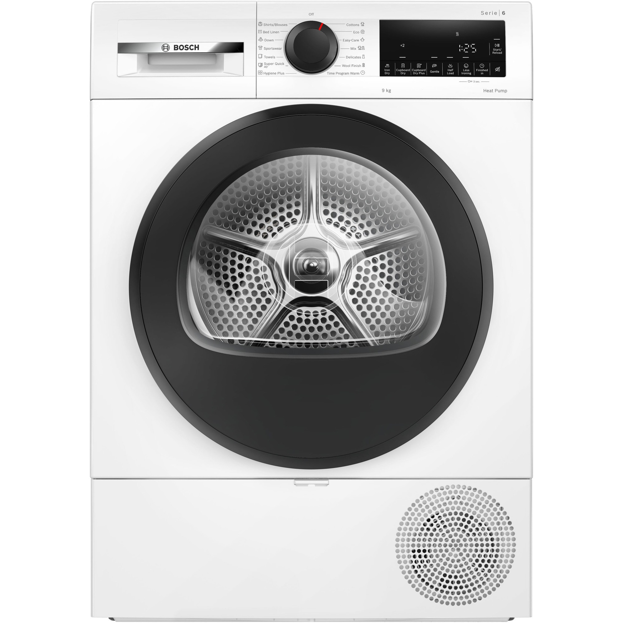 Uscator de rufe Bosch WQG243DNBY, Pompa de caldura, 9 Kg, 14 programe, AutoDry, EcoSilence Drive, Clasa C, Alb