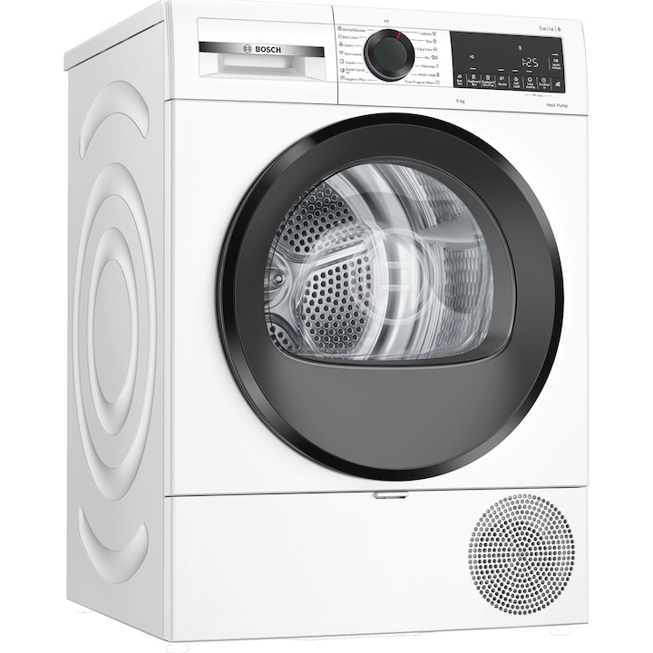 Сушилня Bosch WQG243DNBY, Термопомпа, 9 кг, 14 програми, AutoDry, EcoSilence Drive, Клас C, Бял