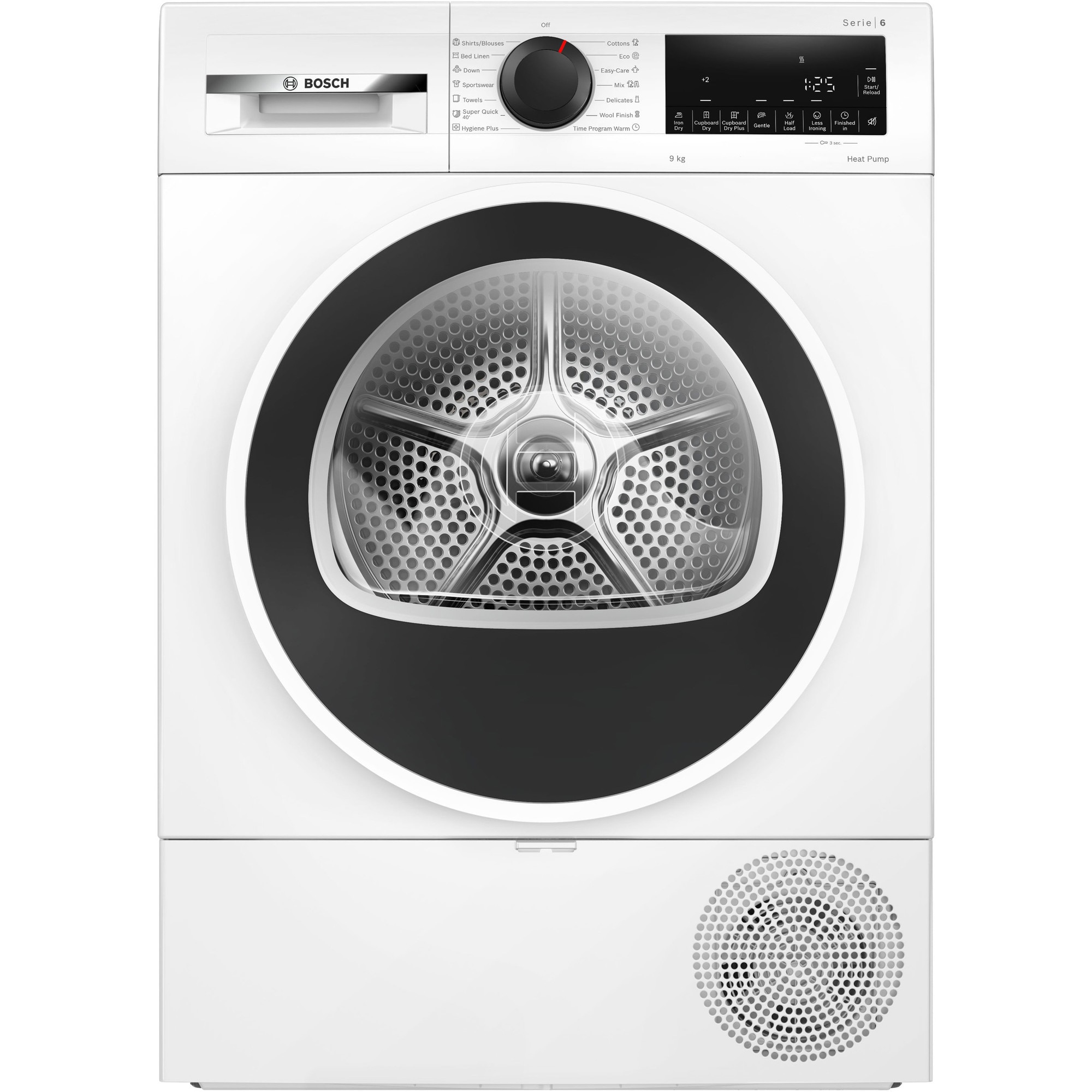 Uscator de rufe Bosch WQG243DMBY, Pompa de caldura, 9 Kg, 14 programe, AutoDry, EcoSilence Drive, AntiVibration, Clasa C, Alb