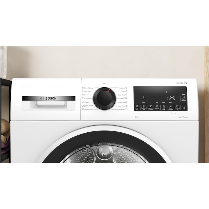 Сушилня Bosch WQG243DMBY, Термопомпа, 9 кг, 14 програми, AutoDry, EcoSilence Drive, AntiVibration, Клас C, Бял
