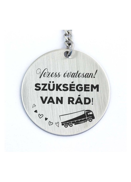 Vezess óvatosan acél medálos kulcstartó