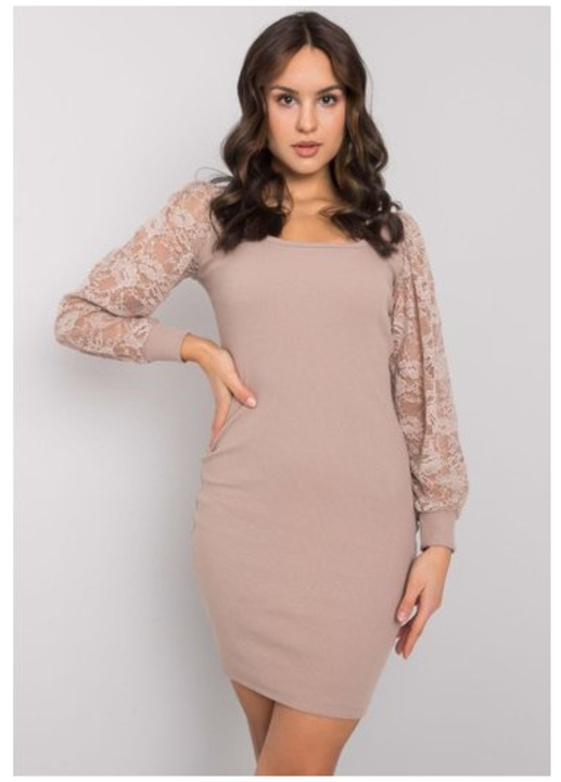 Rochie, Rue Paris, RV-SK-7346-98, Bumbac, Bej, L-XL