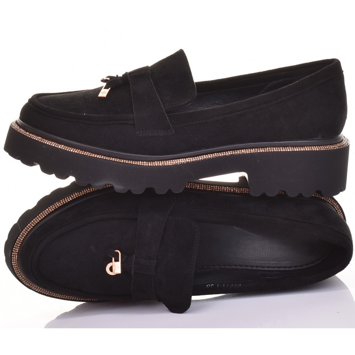 Mocasini de dama Martinus, negri, piele ecologica si intoarsa, tocul de 4 cm, set de vara 2025