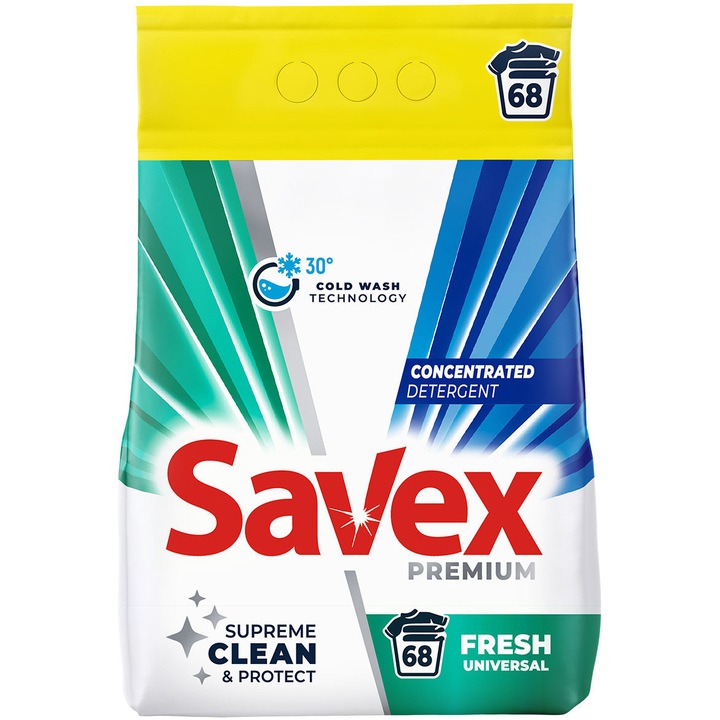 Detergent pudra Savex Premium Fresh, 5.5kg, 68 de spalari