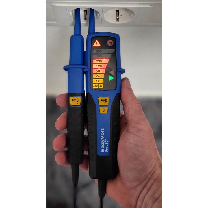 Tester de tensiune AC/DC Diolut Volt Pro LED+, IP65, 6~690V, 10x10cm, Albastru
