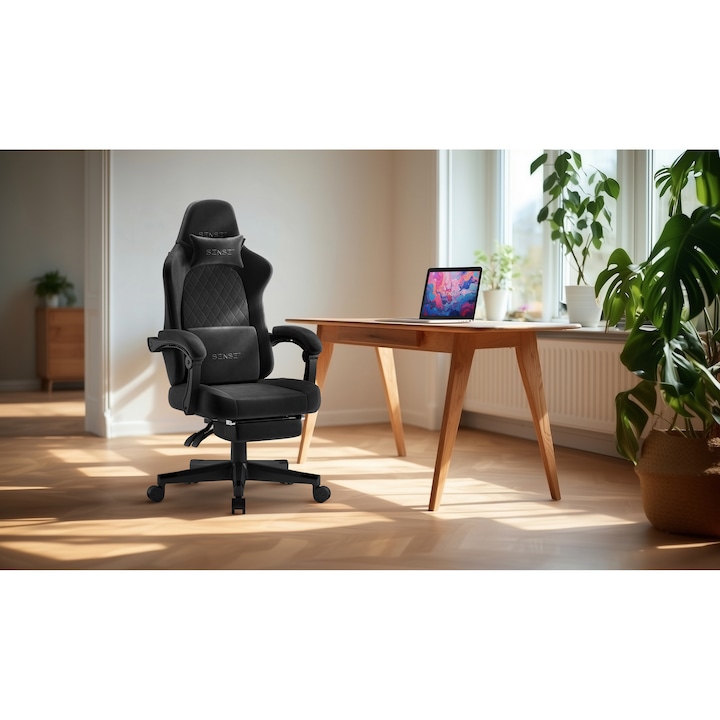 Геймърски стол SENSE7 DEVON, алкантара, 150 кг, черен