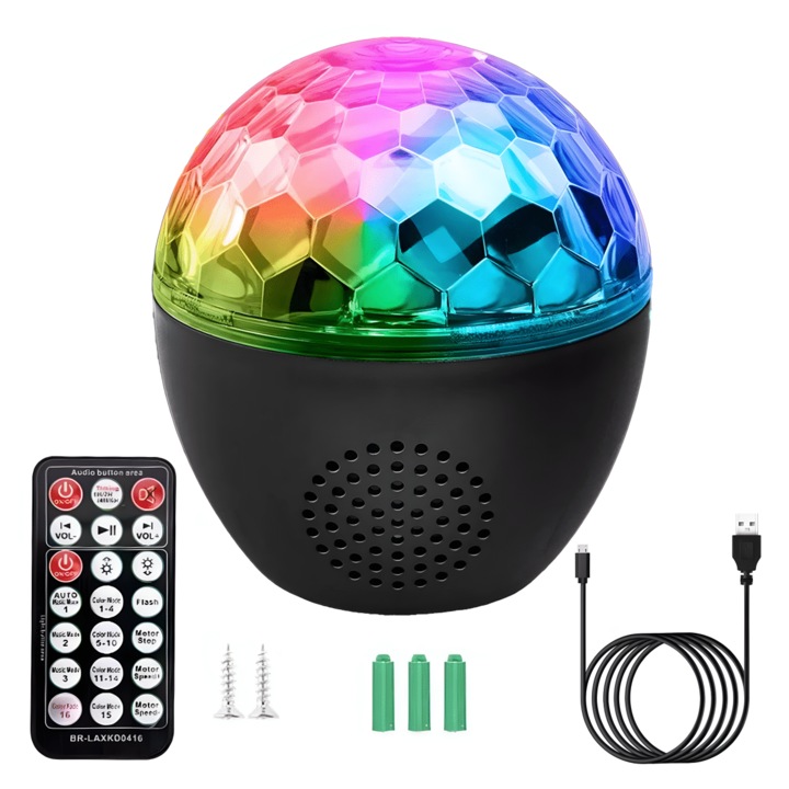 LED диско топка, 16 осветления, кръгла форма, контролирана от музика, диско светлина за парти Диско, Хелоуин, Коледа, деца, диско DJ, парти за рожден ден, декорация