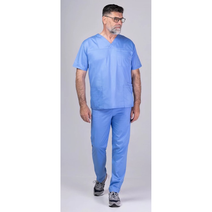 Costum medical pentru barbati TAG New COTTON STRETCH Premium, Bumbac, Albastru Jandarm, XS