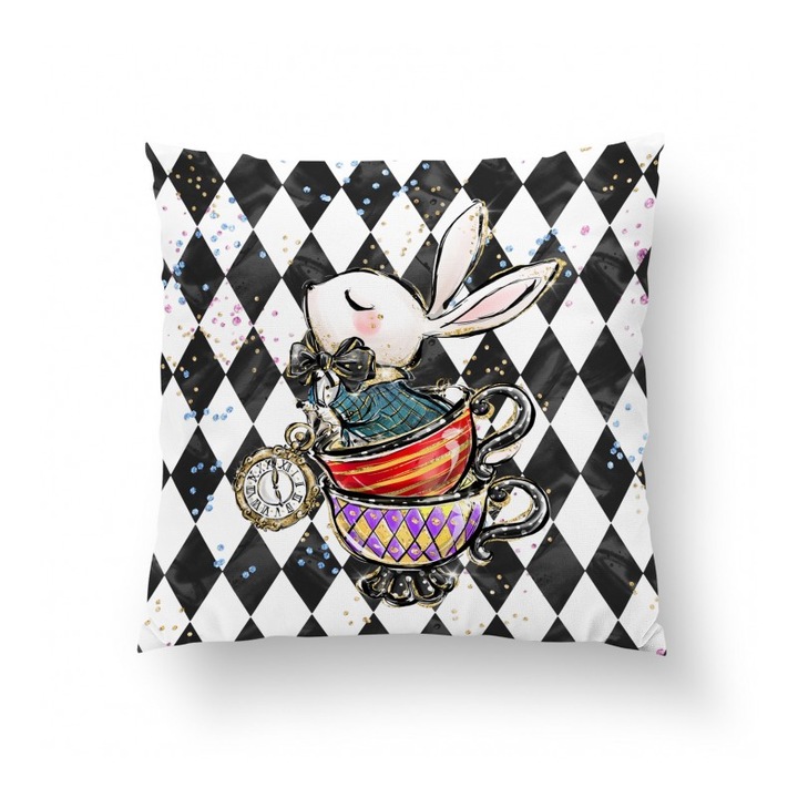 Material textil, Panou de bumbac 38x38 cm Iepure in cupe (Alice), bumbac 100%