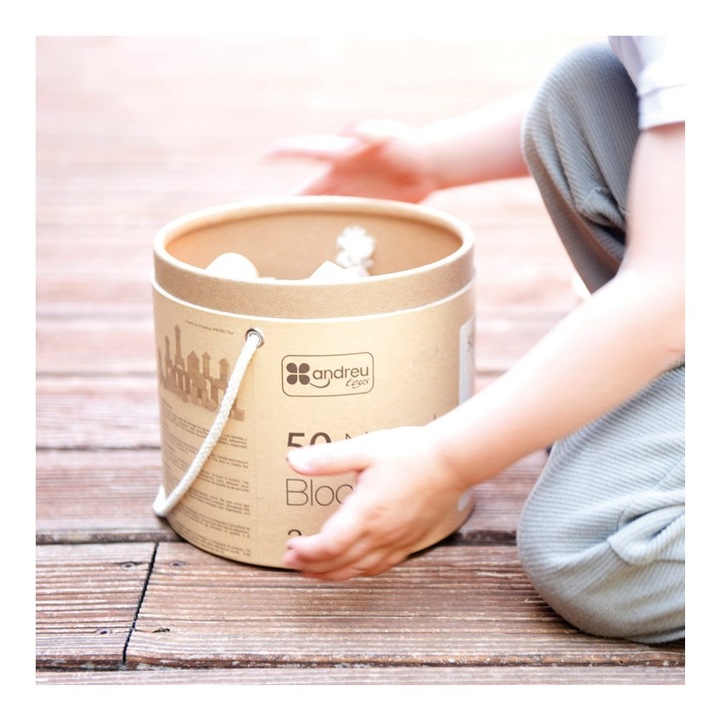 Set pentru construit, 50 piese lemn natur Multicolor