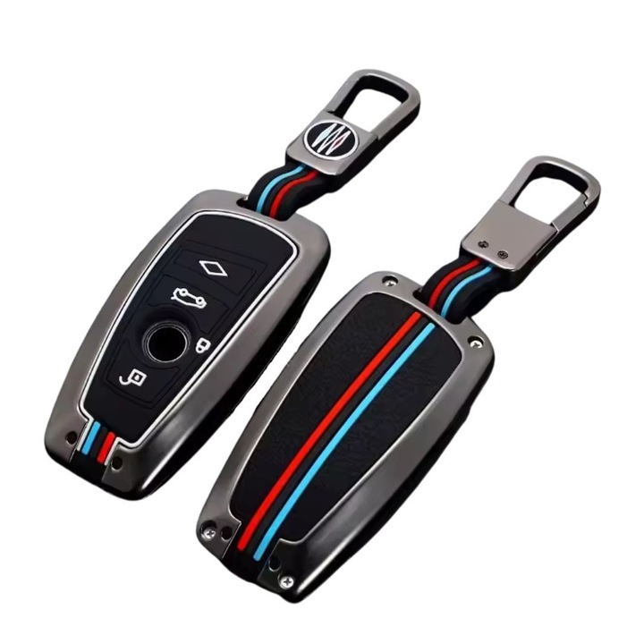 Husă cheie metalică, AutoTob, 4 butoane, pentru BMW, Gri