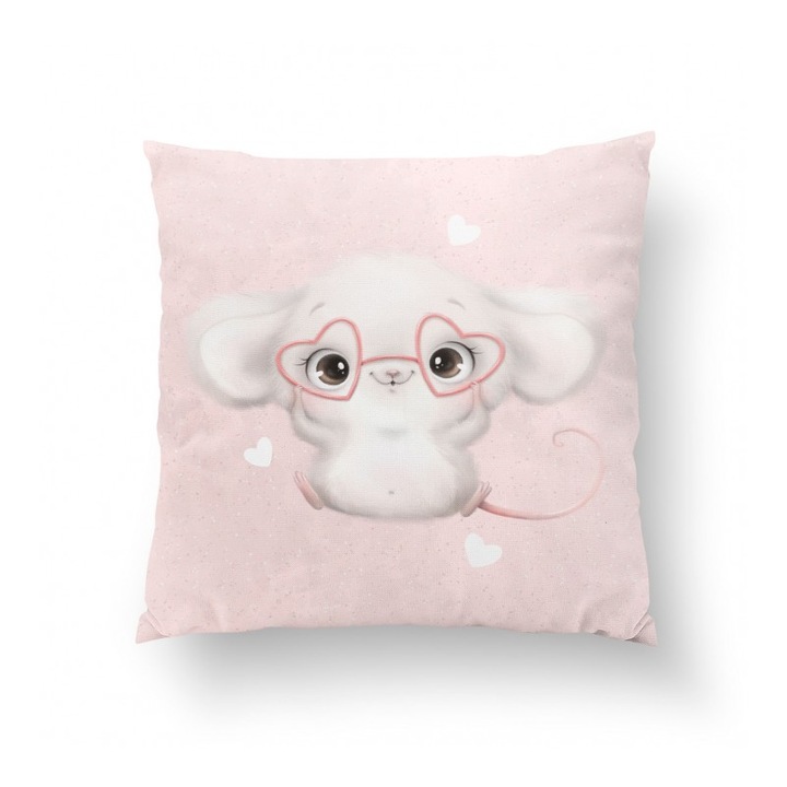 Material textil, Panou de bumbac 38x38 cm Little Sweets Soarece alb roz, bumbac 100%