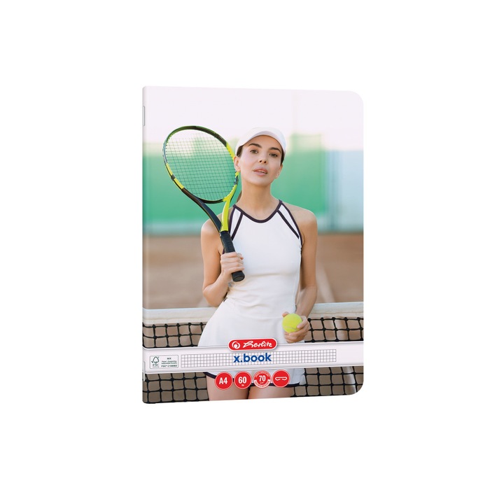 A4-es jegyzetfüzet, 60 lap, 70g/m2 Fsc vegyes papír, négyzetek, lekerekített sarkok, sportminta