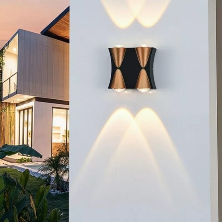 Aplica Exterior Elit's, Esn8781-4, IP65, Lumina Calda, 4W, Negru/Auriu