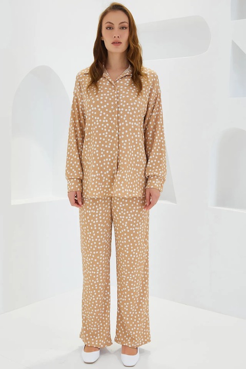 Compleu dama, HiCCUP, maneca lunga, poliester/elastan, bej/alb