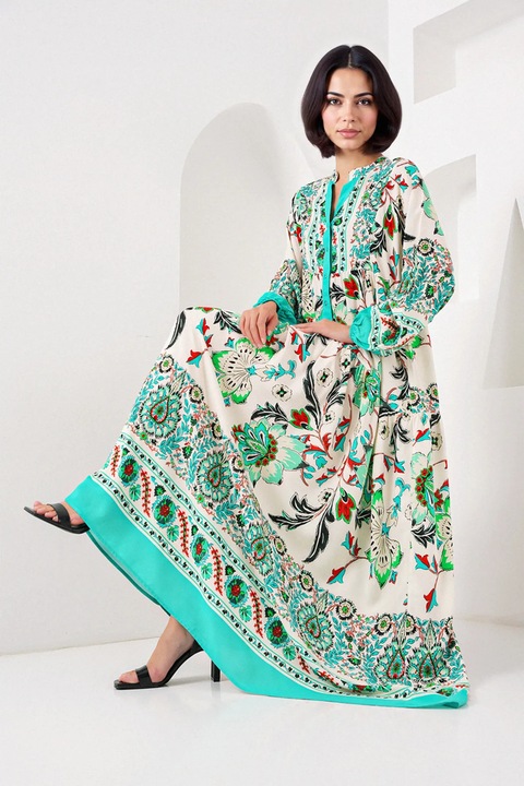 Rochie maxi dama HiCCUP imprimeu viscoza, Verde salvie