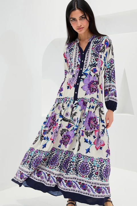 Дамска макси рокля, HiCCUP, V-образно деколте, многоцветна, Многоцветен