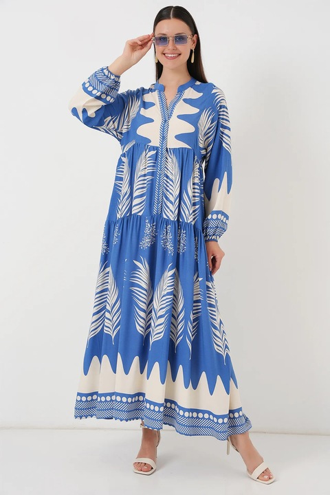 Rochie maxi, HiCCUP, decolteu in V, cu viscoza, Albastru