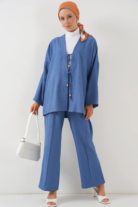 Compleu dama HiCCUP, decolteu in V, viscoza/in, albastru